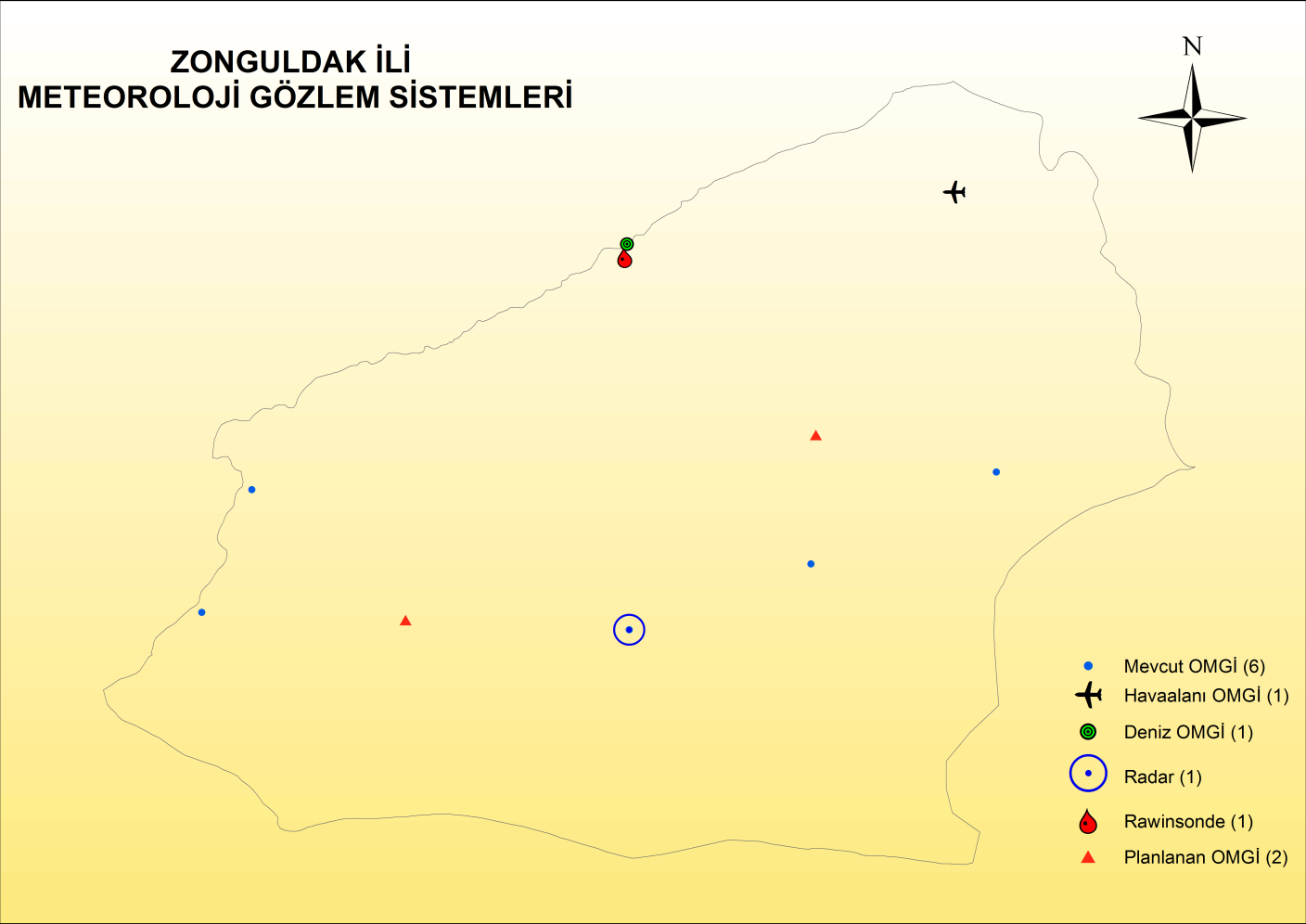 14 Zonguldak Gelişim Planı 2.4 Meteoroloji Zonguldak İlinde : 6 adet Otomatik Meteoroloji Gözlem İstasyonu; 1. Devrek, 2. Acısu Tepesi Radar, 3. K.Ereğli, 4. Zonguldak, 5. Alaplı, 6. Gökçebey (250.