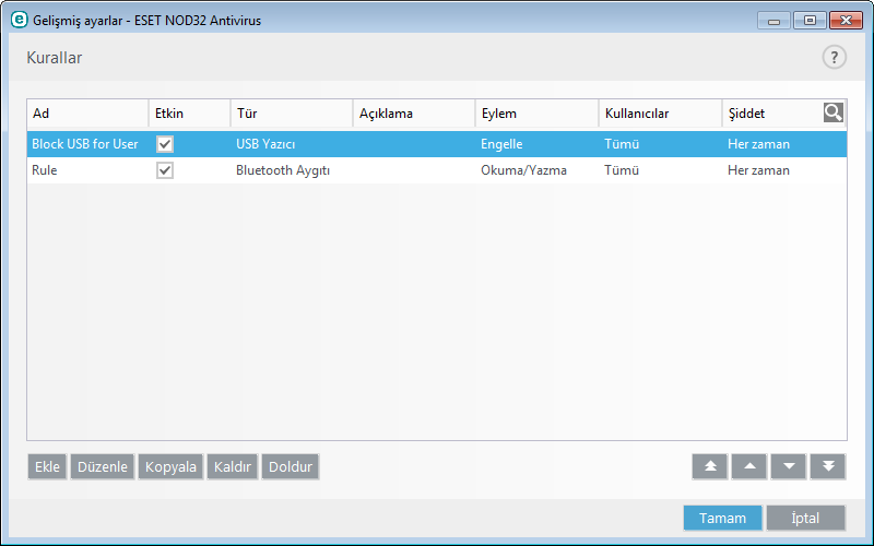 4.1.3 Aygıt denetimi ESET NOD32 Antivirus, otomatik aygıt (CD/DVD/USB/...) denetimi sağlar.