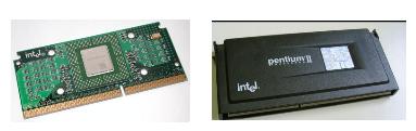 2) Slot İşlemci Dikdörtgen bir kart şeklinde üretilen işlemci modelidir. Diklemesine anakartın üzerine monte edilirler. Kimi işlemci bileşenleri kart üzerindedir.