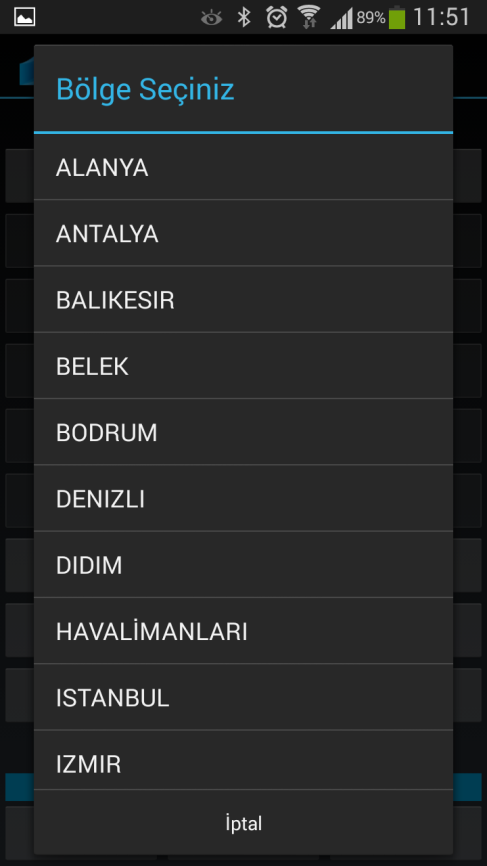 Bölge seçiniz kısmından kayıtlı bölgelerin isimlerinin bulunduğu listeyi görebiliyorsunuz.