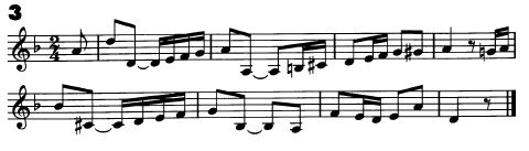 5. Aşağıdaki örnekte kullanılan ritim ve nota değerlerinden oluşan ritim diktesini yapabiliyor olmak. Ritim diktesi 1 adet 10 puan Her ölçü 2,5 puan olarak hesaplanır.