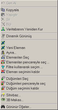 Resim 63 DÜZENLE imleç menüsü Eğer herhangi bir düğüm noktasõ veya düğüm noktasõ grubuna farenizin sağ tuşuyla tõkladõğõnõzda Resim 64 de görülen imleç menüsü ekrana gelir.