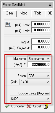 Probina Orion da Mevcut Donatı Çelik Sınıfının Tanımlanması Probina Orion da mevcut donatı çeliği dayanımlarını tanımlamak için Program Menüsü > Bina Analizi > Malzeme Düzenle düğmesine basılmalıdır.