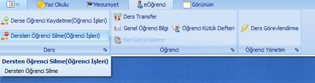 DERSTEN ÖĞRENCİ SİLME (ÖĞRENCİ İŞLERİ) 1. e-öğrenci menüsünden Dersten Öğrenci Silme seçilip; dersten öğrenci silme işlemi yapılır. 2.