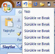 C YAZIM İŞLEMLERİ 1) Hatayı Geri Alma Ve Yineleme İşlemleri Metni girerken yanlış bir kelime girdiğimizde veya yanlış bir işlem yaptığımızda bunu Hızlı EriŞim Araç Çubuğunda bulunan (CTRL +Z)Geri Al