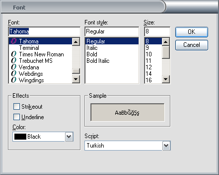 Fontlar Series 9000 ürünlerinde kullanılan yazı tiplerinin, boyut ve renklerinin de kullanıcılar tarafından değiştirilebilmesi mümkündür.