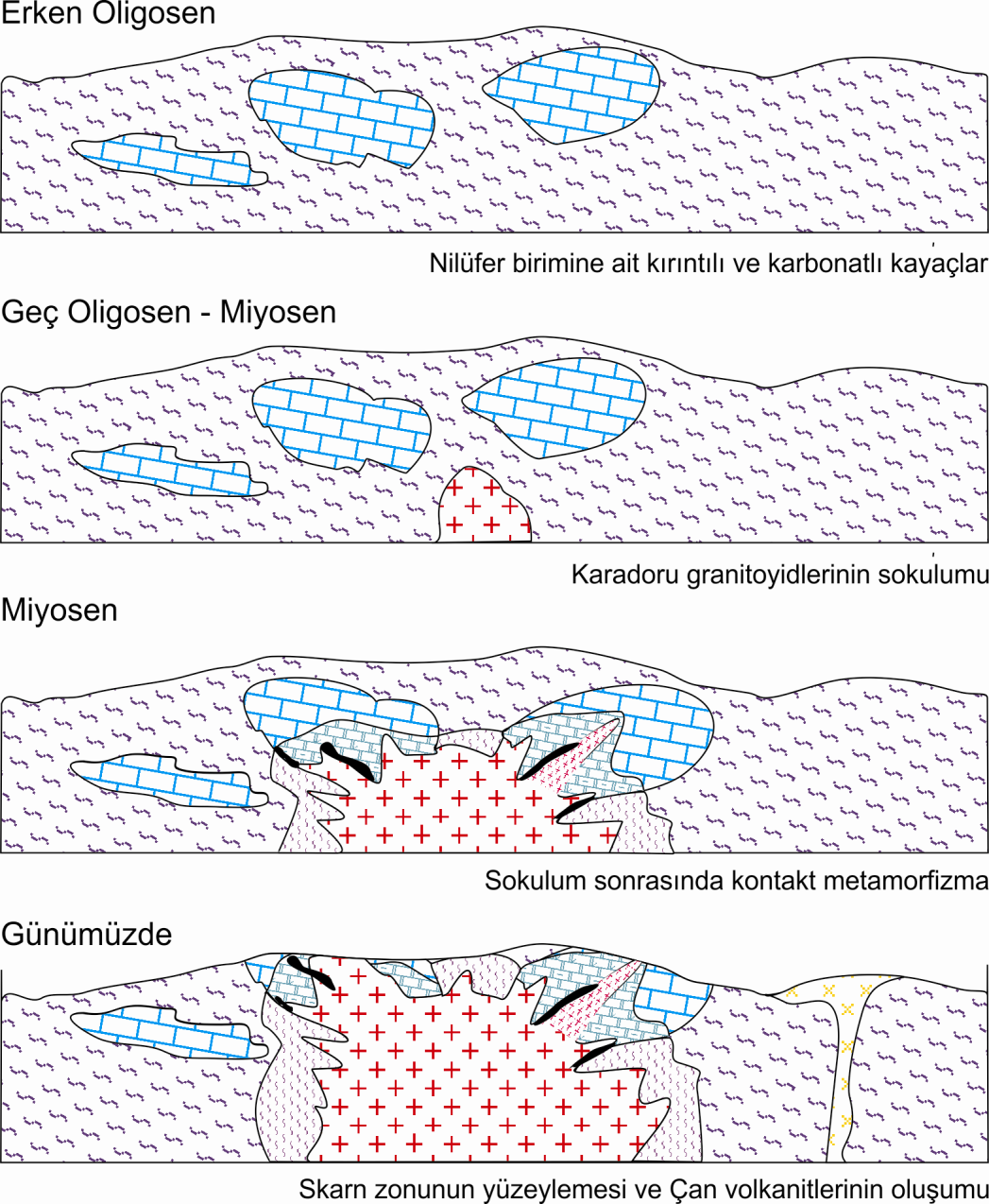 98 ġekil 4. 77. İnceleme alanındaki birimlerin oluşum mekanizması. 5.2. Öneriler Yenice ve Biga çevresinde irili ufaklı pek çok granitoyit sokulumu bulunmaktadır.