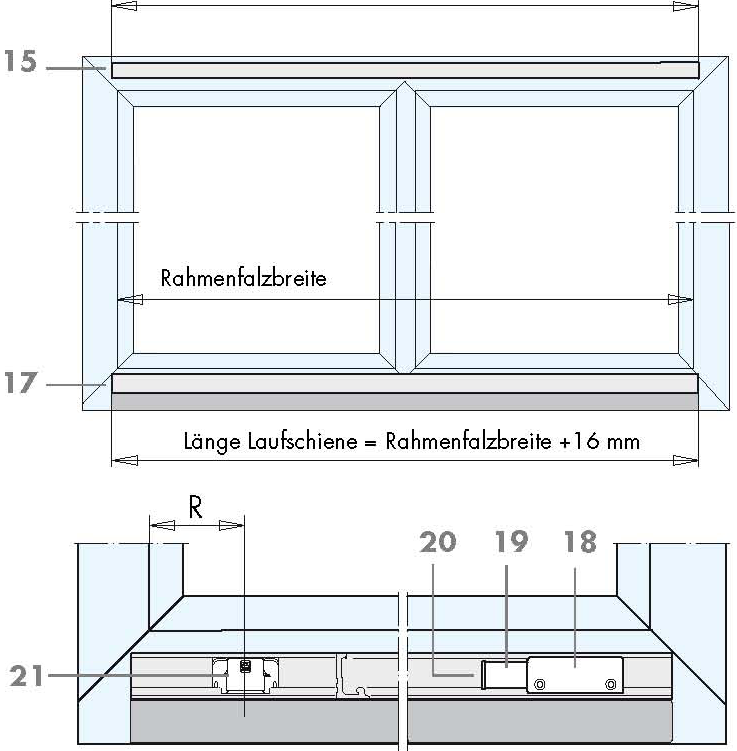 Winkhaus SK 0 Çek Aç - Montaj Talimatı ALT VE ÜST RAY MONTAJI Alt ve Üst Ray Montaj Sırası A B C D E F Üst Ray ve Alt Ray boyları kesilir Her iki parça yandaki ölçüler baz alınarak pozisyonlandırılır