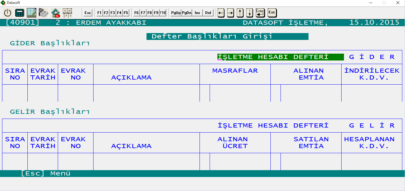 İşletme Defterine ait sütün