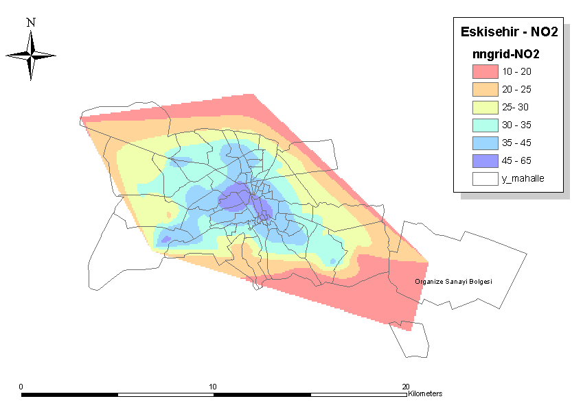N Legend 0-10 11-30 31-55 56-175 176-550 551-1100 NOx emisyonlarının kaynak