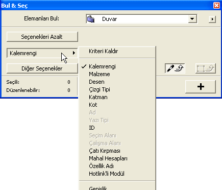 ARCHICAD 9 İLE KOLAY MİMARİ MODELLEME ve GÖRSELLEŞTİRME Sol alttaki Seçili ve Düzenlenebilir bilgileri ekranda seçilen elemanların sayısı ve ne kadarının üzerinde değişiklik yapılabilir olduğunu