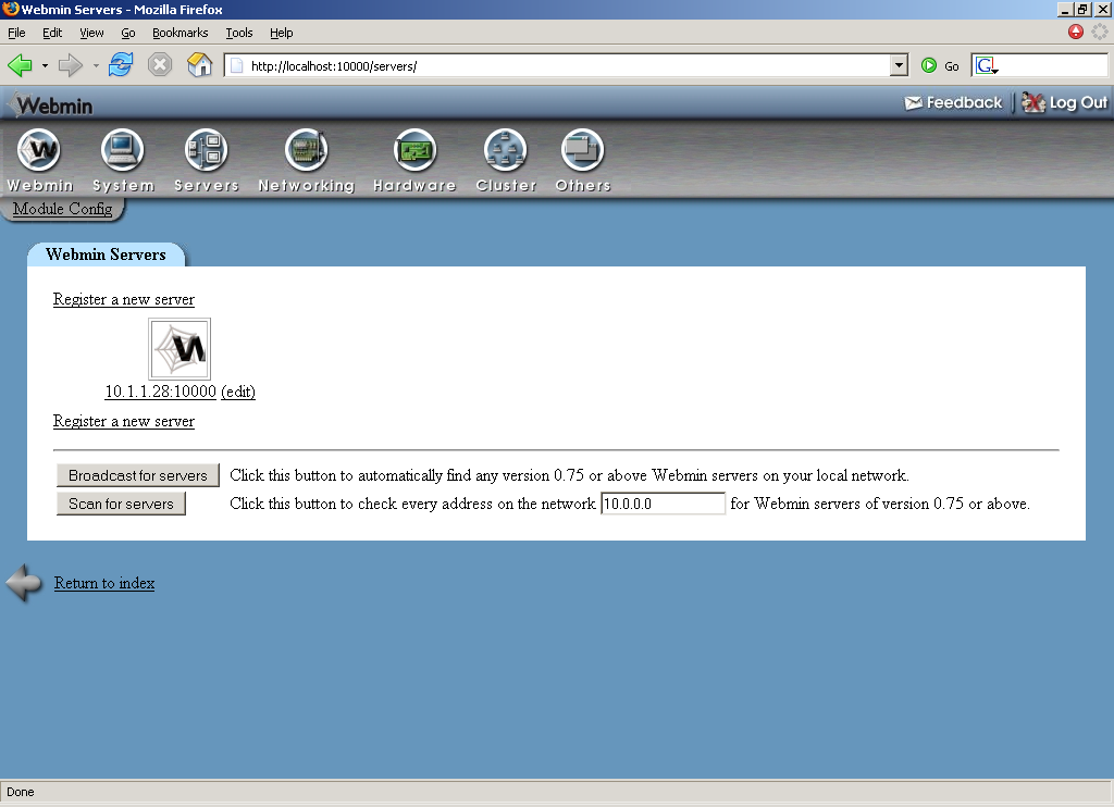 4.18 Diğer Webmin sunucuları ile iletişim (Webmin Servers Index) Yeri: WEBMIN->Webmin