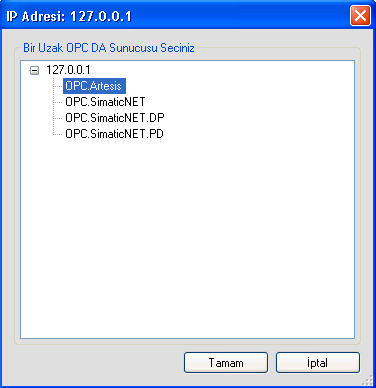 12 IP Adresi: OPC Istemcisi bilgisayarinin IP adresi. Port Numarasi: Uzak OPC Sunucusuna erismek için kullanilan port numarasi. Varsayilan Port Numarasi 8080'dir.