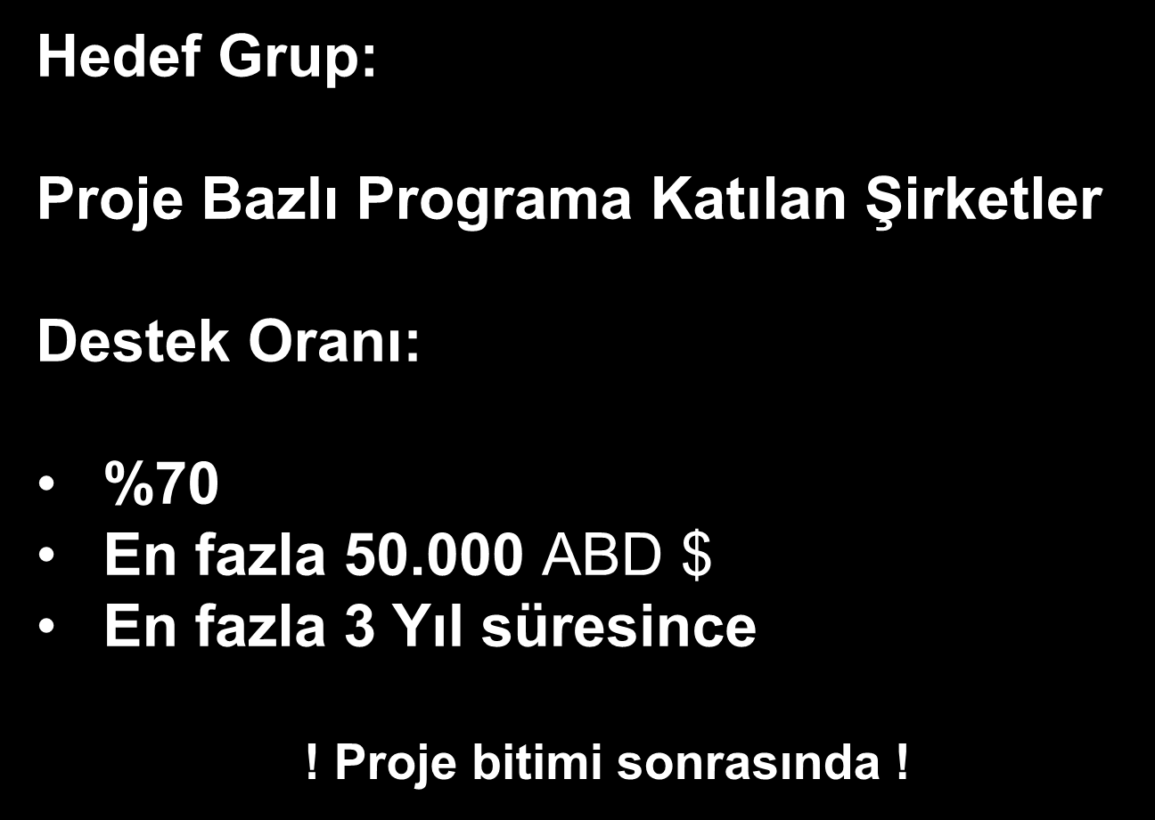 Uluslararası Rekabetçiliğin Geliştirilmesinin Desteklenmesi Proje Bazlı Destek Mekanizması Hedef Grup: Proje Bazlı Programa