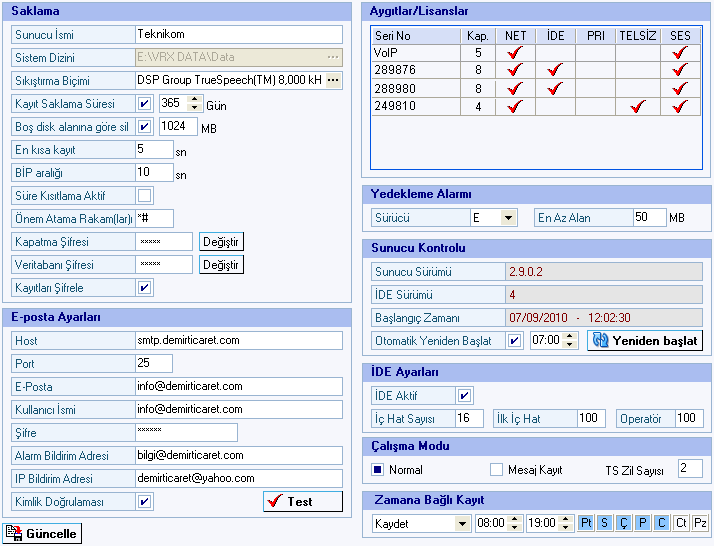 AYARLARIN YAPILMASI Sistemde çalışma parametrelerini düzenlemek için program penceresinin solundaki Ayarlar grubundan ilgili sayfa açılarak ayarlar yapılır (bu sayfa yalnız sistem yöneticisi