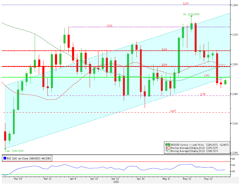 XAU/USD: Yükseliş kanalına dönme çabasında. Kısa Vade Direnç3 1197.71 Uzun Vade Direnç 2 1194.37 Periyod %Değişim Direnç 1 1190.49 1 Gün % 0.17 PİVOT 1187.15 5 Gün % -1.33 Destek 1 1183.27 Aylık % -2.