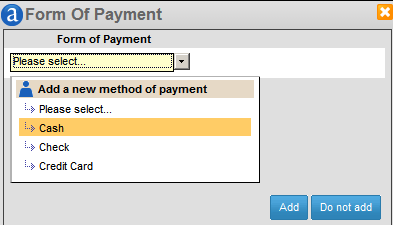 bu ekranda sadece ödeme şekli update edilir. Add TSM FOP tıklanır ve ödeme şekli seçilir. ADD tıklanır.