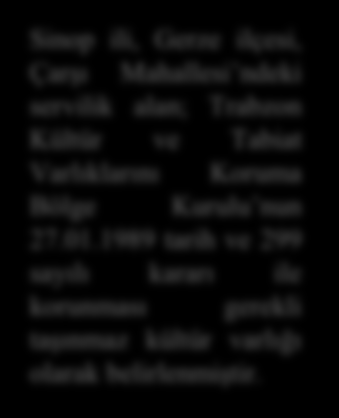 Sinop ili, Boyabat ilçesi, Kurusaray Köyü, Harunçayı mevkiinde bulunan kayalar; Trabzon Kültür ve Tabiat Varlıklarını Koruma Bölge Kurulu nun 08.03.