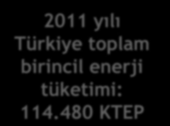 Türkiye Birincil Enerji Tüketimi (2011) Kaynak:ETKB Toplam Kömür: % 31,3 2011 yılı