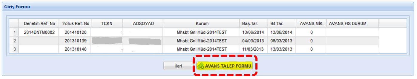 Avans talep formunu açtıktan sonra aşağıda görünen ekrana veri girişleri yapılacaktır. Avans talep formu Avans Listesive Avans Bilgilerişeklinde iki bölüme ayrılmaktadır.