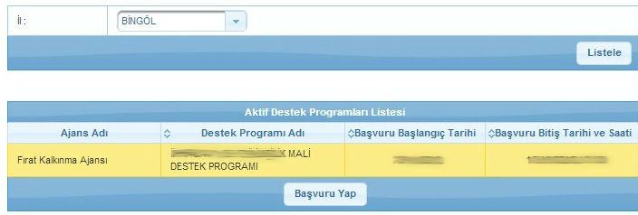 KAYS Sistemine Proje Başvurusunun Yapılması 1 Proje gerçekleştirmek istediğiniz il seçildikten sonra «Listele» tıklanarak başvurusu açık