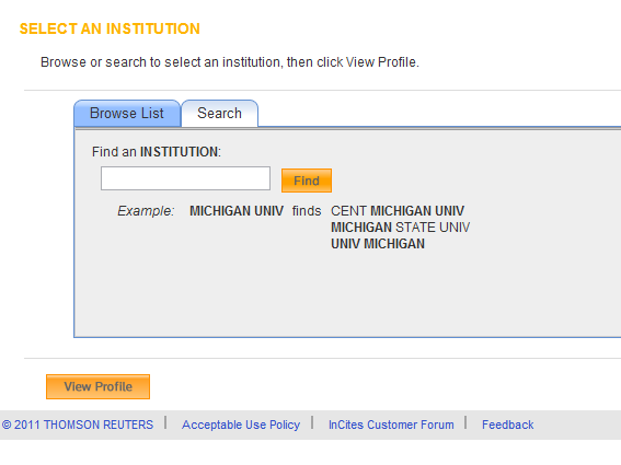 Institutional Profiles Listeden profilini görmek istediğiniz kurumu