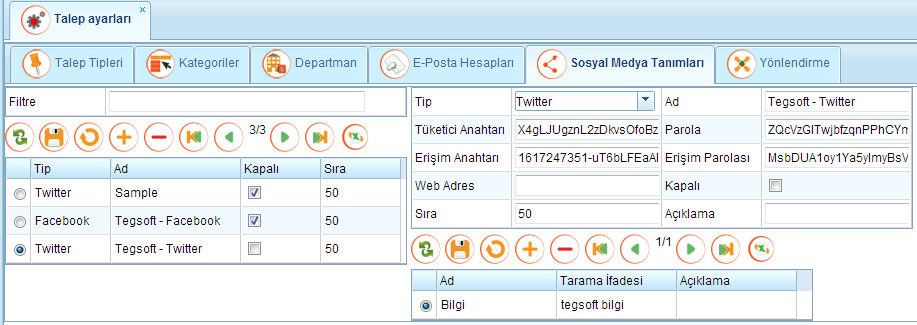 Talep ve Şikayet Yönetimi Modülü ile entegre çalışan E-Mail ekranı ile, kurumun farklı departmanları için kullanılan e-posta hesaplarının (bilgi, destek, satış vb.