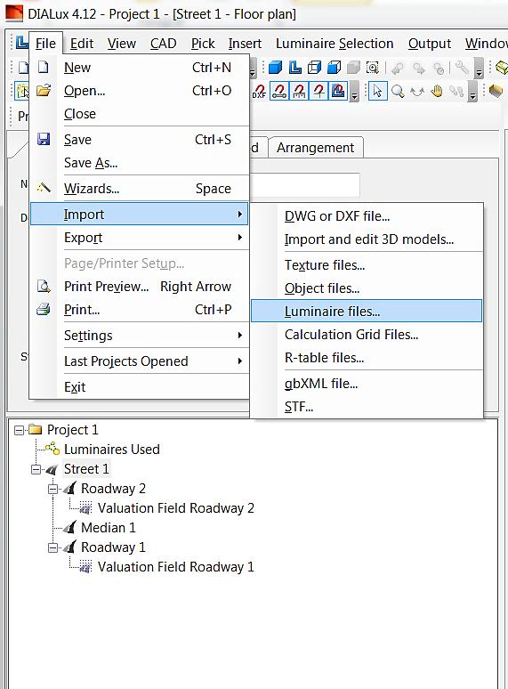 Işıklık dosyası, DIAlux File Import Luminaire files, sekmeleri sırasıyla seçilerek, dosyanın bulunduğu yerden açılması suretiyle programa dahil edilir (Şekil 3.23). Şekil 3.