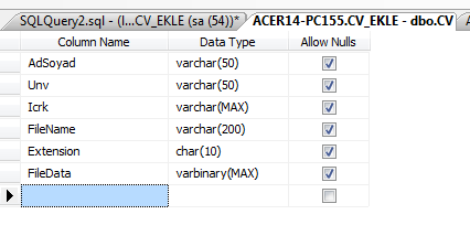CV_EKLE isimli bir veritabanı oluşturun.