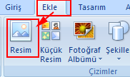 Ekle sekmesinden > Çizimler Bölmesi > Resim butonuna tıklayarak bilgisayarda kayıtlı olan resimlerden seçim yapılabilir, 2.