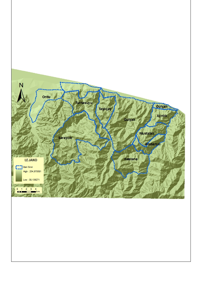 Pafta indeks haritası Şekil 4. Sayısal arazi modeli 2.4. Topografya 1/25.000 lik G39-b- 2 paftası ile G40-a-1 paftası üzerine düşen 10m.