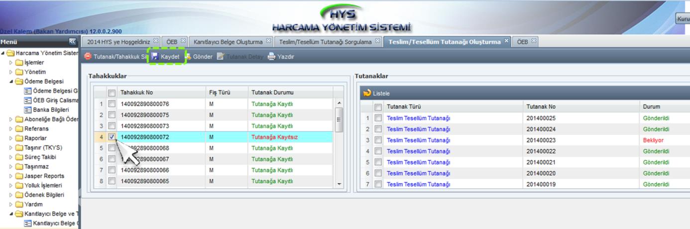 Liste içerisinden ilgili tahakkuk