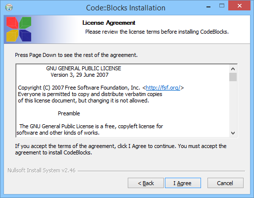 Code::Blocks Kurulumu Code::Blocks Lisans Sözleşmesi ekranı da I Agree