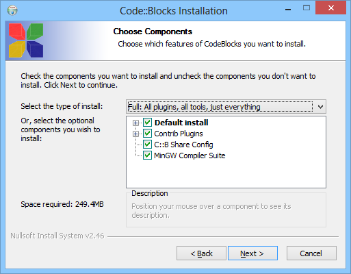 Code::Blocks Kurulumu Code::Blocks Bileşen Seçimi ekranında tüm bileşenler seçili