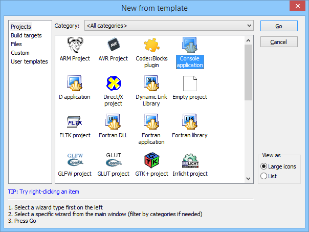 Yeni Proje Oluşturma Oluşturulacak projenin şablonunu seçme ekranından Console
