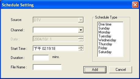 İlk olarak, ekranın sağ tarafında Schedule Type seçiniz. Eğer yalnızca bir seferlik kayıtsa One time tıklayınız. Haftalık bir kayıt yapmak için, kaydedilecek programın günlerini tıklayınız.
