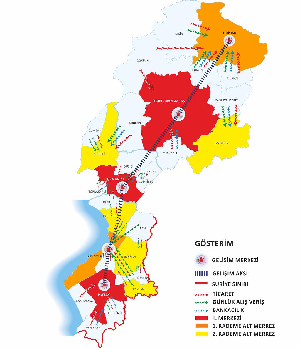 Harita 16. TR63 Bölgesinde İlçelerin Ekonomik Alanda Fonksiyonel İlişki Haritası Kaynak: DOĞAKA tarafından hazırlanmıştır.