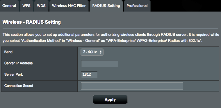 4.1.5 RADIUS Ayarı RADIUS (Uzak Kimlik Doğrulama Çevirmeli Kullanıcı Hizmeti) Ayarı, Kimlik Doğrulama modu olarak WPA-Kuruluş, WPA2-Kuruluş veya 802.
