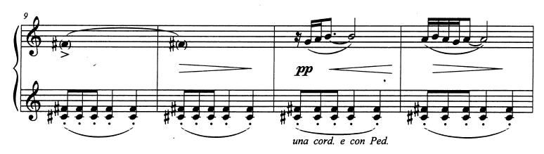 Şekil 50. VI; 1-4. Ölçüler (Figure 50. VI; 1-4. Measures) Müziğin ritim-tartım özelliği: VI. bölüm Türk müziğine has tartım kalıbından 7/8 lik ölçü sayısında yazılmıştır.