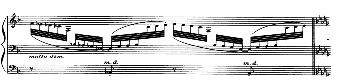 Şekil 1. Debussy 2. Defter 12 Havai Fişekler( Feuxd artifice) (37-38. ölçü) (Figure 1. Debussy Book 2 12 Fireworks Prelüdes 37-38. measure) Şekil 2 de eserin ölçü sayısı sürekli değişim göstermiştir.
