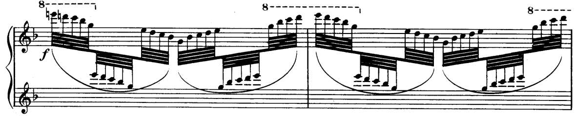 Şekil 16. Debussy Etüd 1. Kitap 4 Pourlessixtes (İlk 8 ölçü) (Kazar, 2001:70) (Figure 16. Debussy Etude 1.
