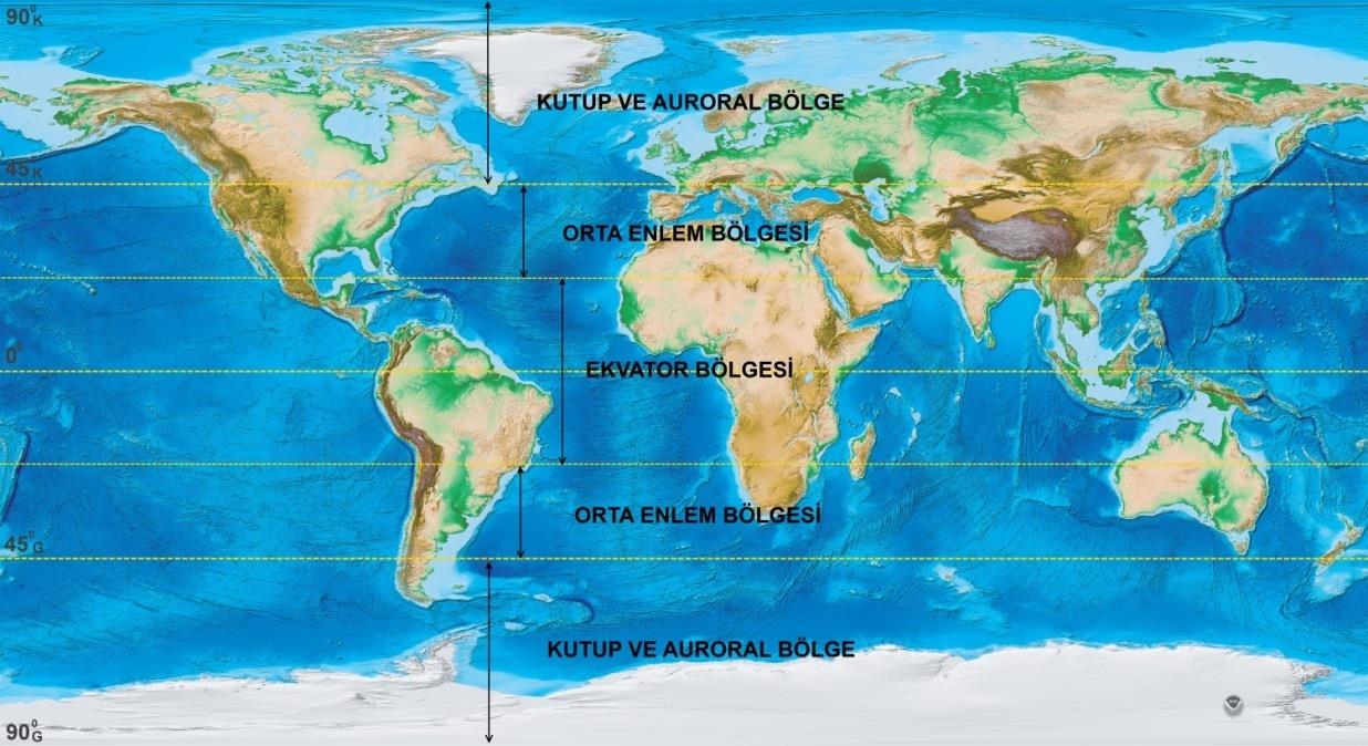 İYONOSFER VE GNSS SİNYALLERİNE ETKİSİ İyonosfer, yeryüzünden ortalama 60 km - 1100 km arasında yer alan, dünyayı çevreleyen ve güneş ışınları nedeniyle iyonize olmuş gazlardan oluşan atmosfer
