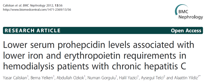 Hepatit C hastalarında daha düşük Hepsidin düzeyleri