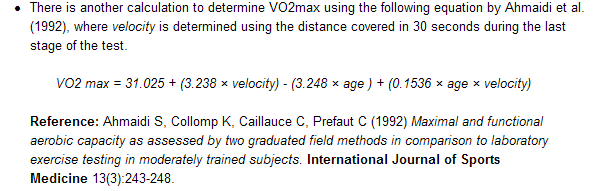 Mekik Testi: A- KAH maks belirlenir B- VO 2maks = (5.857 * Koşu hızı [km/s]) - 19.