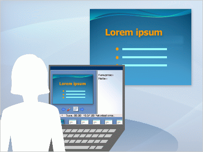 Sunucu görünümü Sunucu görünümü kullanılarak, sunu konuşmacı notlarıyla birlikte bir konuşmacının bilgisayarında ve aynı anda notların görünmediği şekliyle başka bir ekranda (projektör görüntüsü)