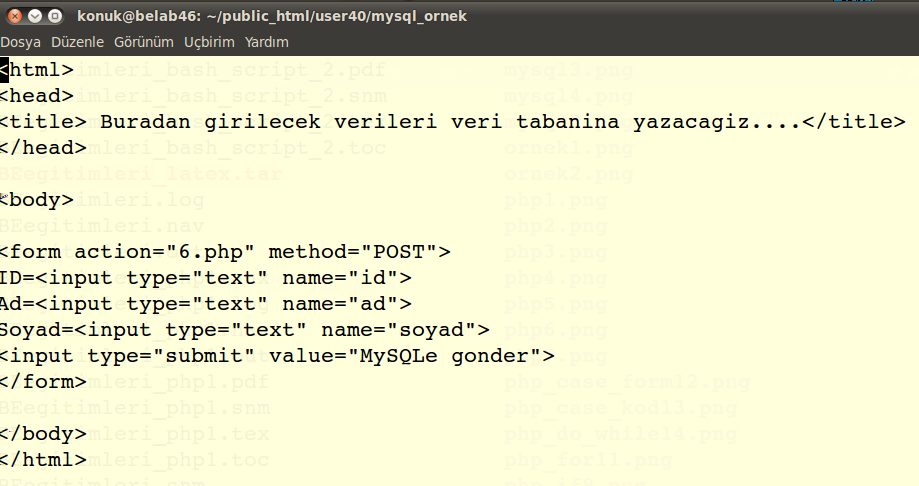 MySQL ve PHP HTML