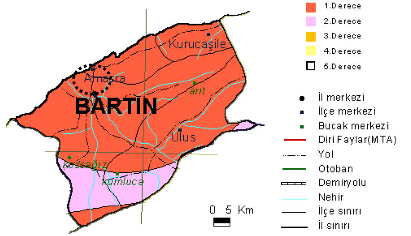 Şekil 60. Proje Sahasının Deprem Haritası Üzerindeki Yeri Bartın İli, KAF a kuş uçuşu 100-130 km uzaklıktadır.