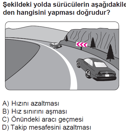 Şekildeki yolda sürücülerin aşağıdakilerden hangisini yapması doğrudur?