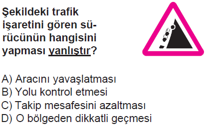 Şekildeki trafik işaretini gören sürücünün hangisini yapması yanlıştır?