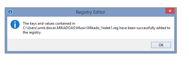 Mpuantor 2.7 Client Kurulumu 4 Kayıt defterinden yedeklediğimiz kayıtları, çift tıklayarak yeni bilgisayarın kayıt defterine yazın.